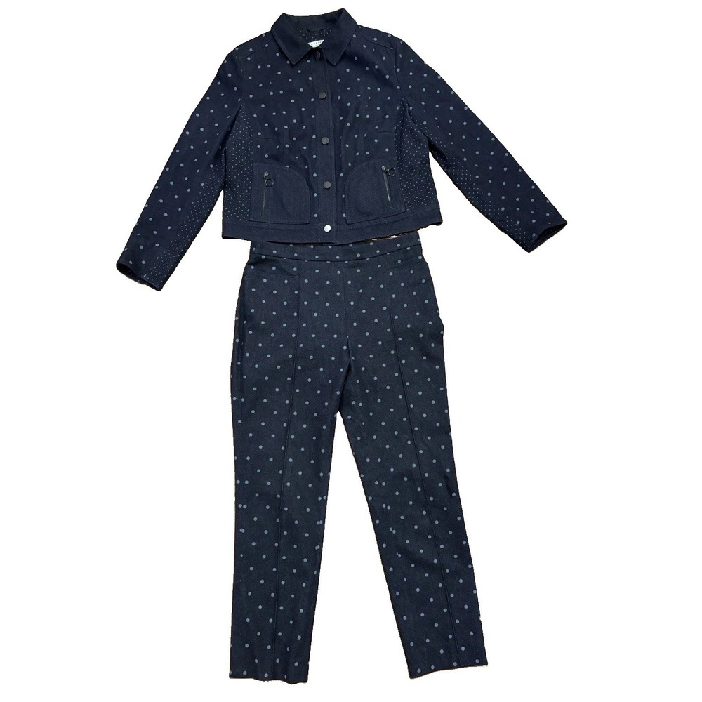 Akris Punto Polka Dot Denim Jacket and Pant Set Pants Sz 8 Jacket Sz 12 Stretch